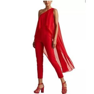 NWT Lauren Ralph Lauren Women's Red Crepe One-Shoulder Jumpsuit Size 10